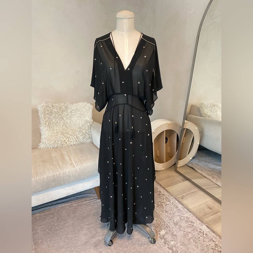 STARRY BOHEMIAN WHIMSIGOTH BLACK CHIFFON RUFFLE DRESS